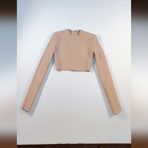 Cropped Long Sleeve Top in Beige - Women's Fashion